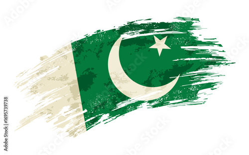 Pakistani flag grunge brushstroke texture background. Vector illustration.