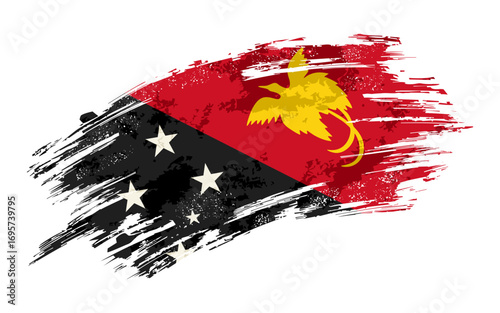 Papua New Guinea flag grunge brushstroke texture background. Vector illustration.