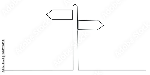Directional continuous one line art style. Drawing of a road sign with an editable black stroke on a white background. Vector illustration.