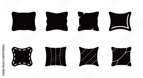 Set of pillow icons in various styles, representing comfort, sleep, and home decor.
