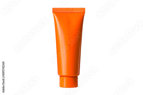 Clean orange tube packaging mockup isolated on black background. Perfect for cosmetic or skincare product branding.