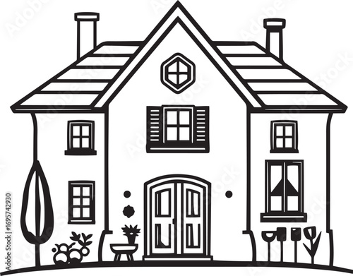 The village house. Hand drawn vector illustration