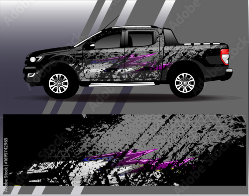 Car wrap design vector. Graphic abstract stripe racing background designs for vehicle, rally, race, adventure and car racing livery
