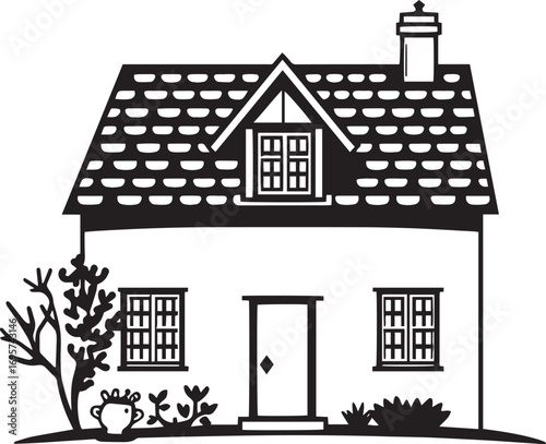 The village house. Hand drawn vector illustration