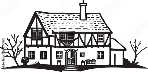 The village house. Hand drawn vector illustration