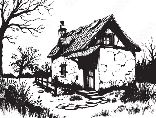 The village house. Hand drawn vector illustration
