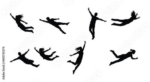 people jumping in various dynamic poses silhouette