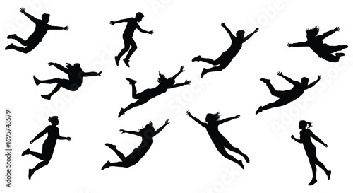 dynamic figures captured mid air in various poses silhouette