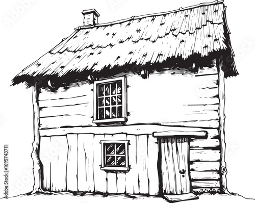 The village house. Hand drawn vector illustration