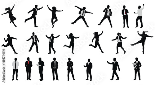 people in various dynamic poses captured in silhouette