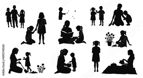 family moments captured in various interactions silhouette