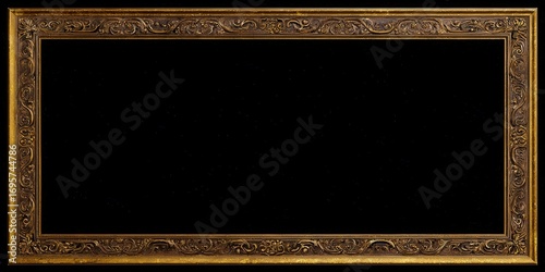 A beautifully detailed, golden frame with intricate carvings on a black background.