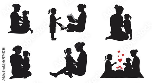 mother and child moments captured in various activities silhouette