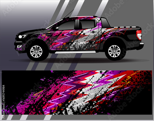 Car wrap design vector. Graphic abstract stripe racing background designs for vehicle, rally, race, adventure and car racing livery