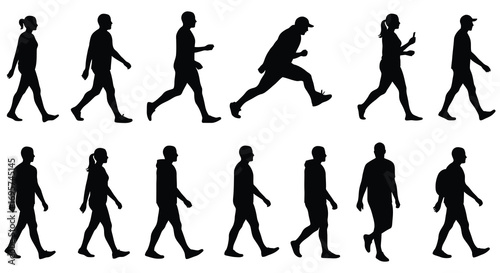 people walking in various poses silhouette