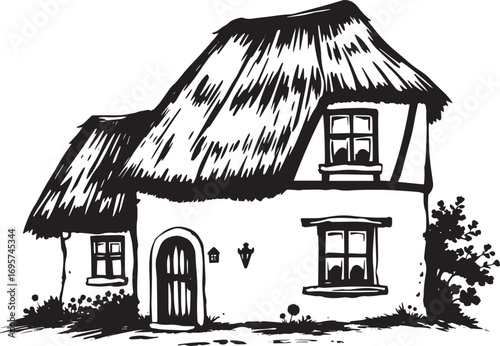 The village house. Hand drawn vector illustration