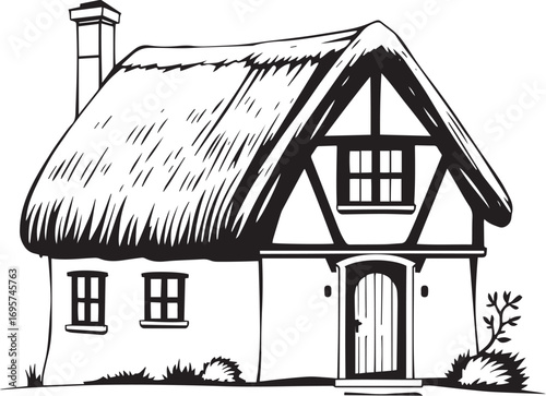 The village house. Hand drawn vector illustration