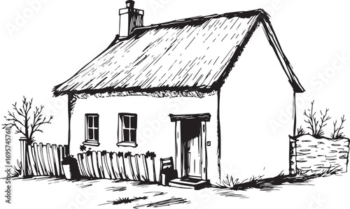 The village house. Hand drawn vector illustration