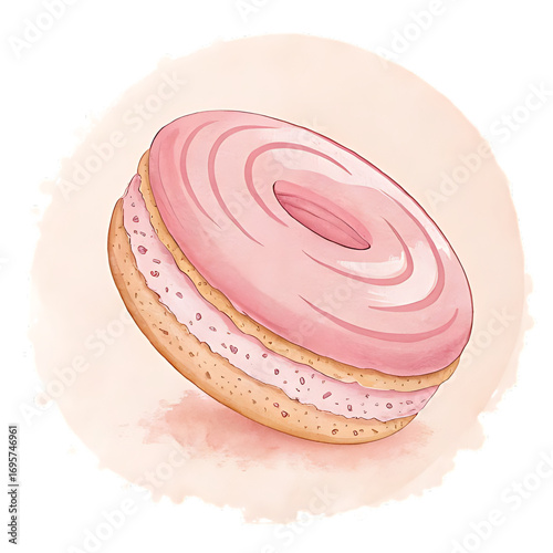 Pink donut illustration delicious dessert bakery sweet treat confectionery
