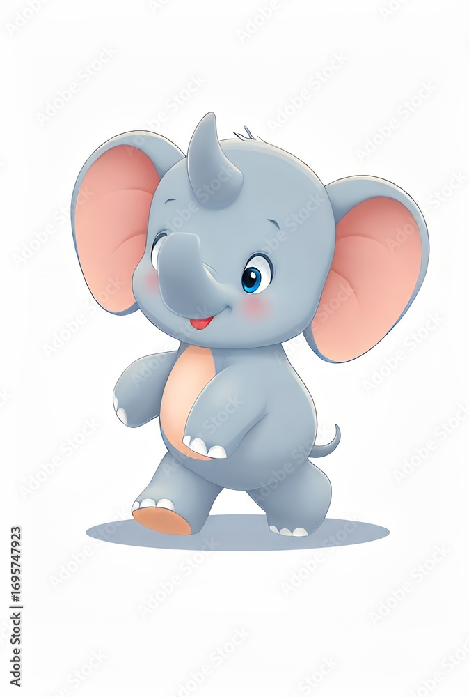 Fototapeta premium Adorable Baby Elephant Cartoon Character Walking