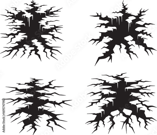 crack, ground, earth, broken, fissure, damage, destruction, impact, explosion, abstract, texture, pattern, silhouette, black, graphic, design element, isolated, white background, disaster, rupture, sp