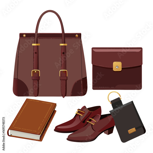 Aged Leather Accessories Set