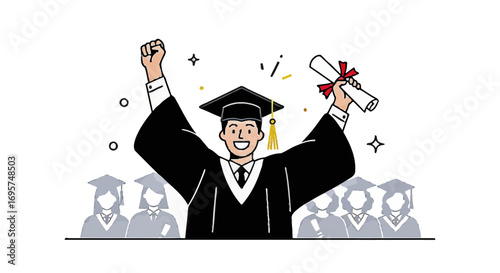 Illustration of a Graduating Student Celebrating Achievement with a Diploma and Tassel