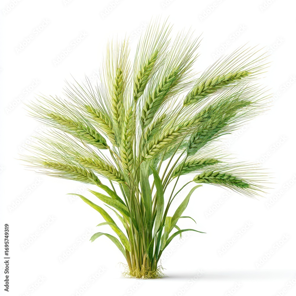 Fototapeta premium Lush Green Wheat Plant with Detailed Spikelets and Leaves