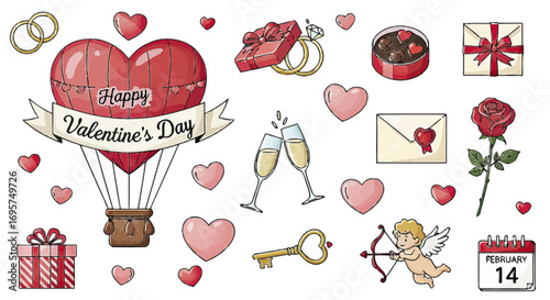 Valentine's Day Celebration A Collection of Romantic Elements and Festive Decorations