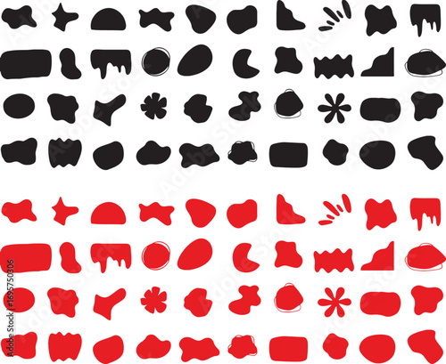 blob, shape, organic, abstract, form, irregular, fluid, liquid, splash, paint, ink, stain, blot, black, red, set, collection, graphic, design, element, icon, modern, simple, pattern, background, textu