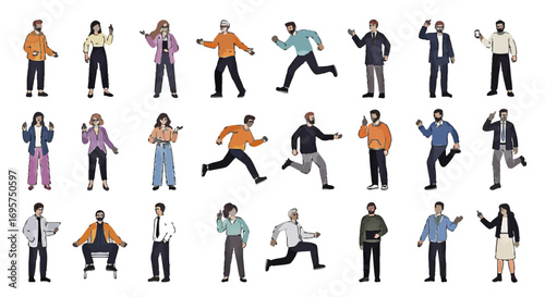 Diverse Collection of Modern Men and Women Poses and Activities Illustration