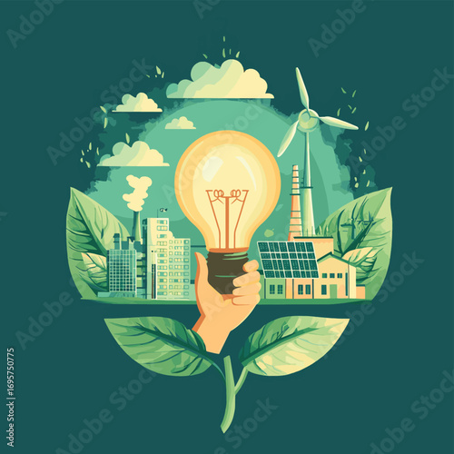 Earth globe inside a light bulb with storm cloud and lightning