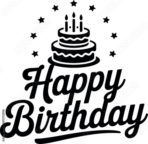Celebrate in style happy birthday cake and stars typography design for festive occasions