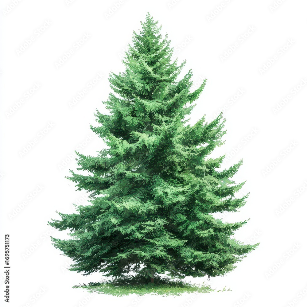 Fototapeta premium Lush Green Coniferous Tree Isolated on White Background