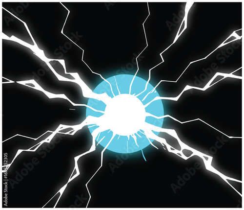 Lightning beam energy effect anime style, Powerful electric energy blast with bright glowing cracks, resembling shattered glass. A dramatic and intense visual for power, technology, and sci-fi themes