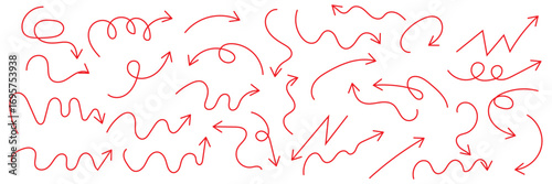 scribble illustration doodle arrow shape set. And drawn style with brush stroke.