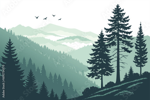 Beautiful Mountain Landscape Nature Illustration. Scenic Mountain Landscape Travel Artwork. Modern Mountain Landscape Decorative Design. Mountain Landscape Adventure Illustration Art