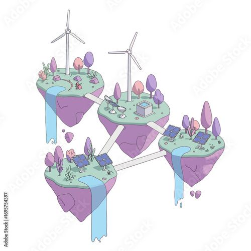 Visionary Vector Illustration of an Interconnected Sustainable Energy Ecosystem