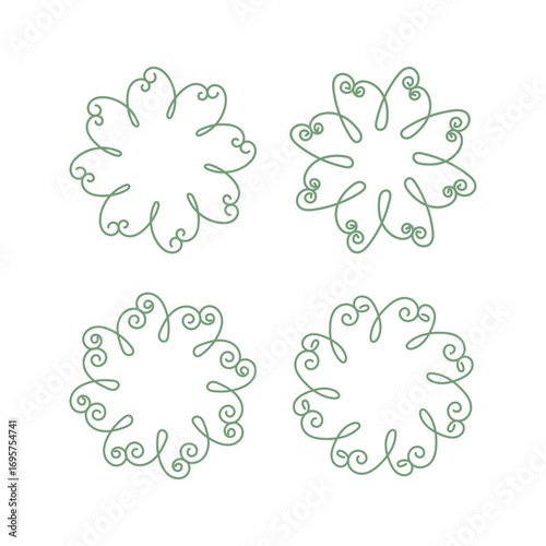 Green circle floral frame icon set art decoration isolated flat design.