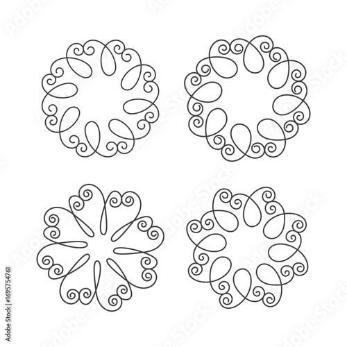 Nature circle floral frame set art decoration isolated flat design.