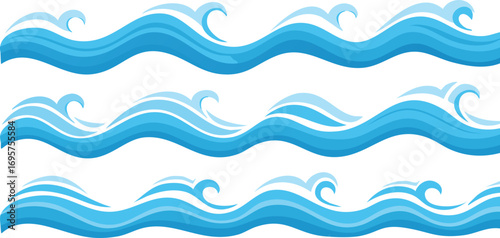 Blue ocean waves cresting and flowing water