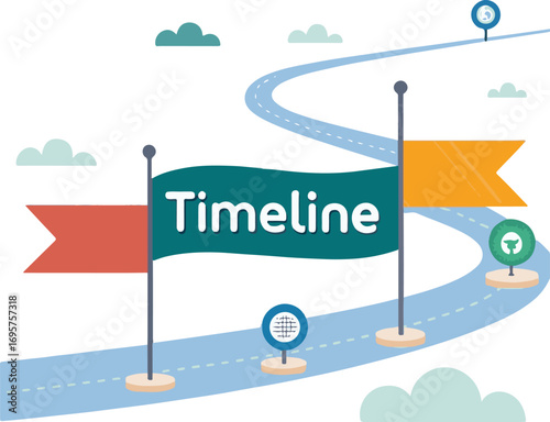 Timeline Concept with Road and Milestones for Planning and Progress