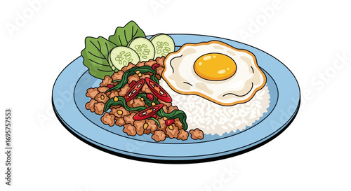 Delicious Thai Basil Pork With Fried Egg Over Rice, A Flavorful And Aromatic Dish, Perfect For A Quick Meal And Satisfying Lunch Or Dinner Option