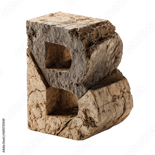 Stone Letter B Sculpture on Transparent Background