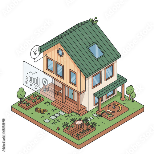 Green Real Estate Financial Growth & Eco-Conscious Home Management Concept Vector Illustration