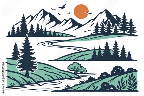 Beautiful Nature Landscape Creative Illustration. Inspiring Nature Scene Decorative Artwork. Detailed Nature Environment Illustration Art. Scenic Nature Landscape Artistic Design. Peaceful Nature