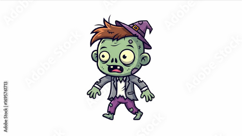 Cute Zombie Cartoon | Funny Halloween Walking Dead Character Vector Illustration