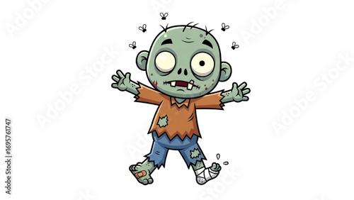 Cute Zombie Cartoon | Funny Halloween Walking Dead Character Vector Illustration