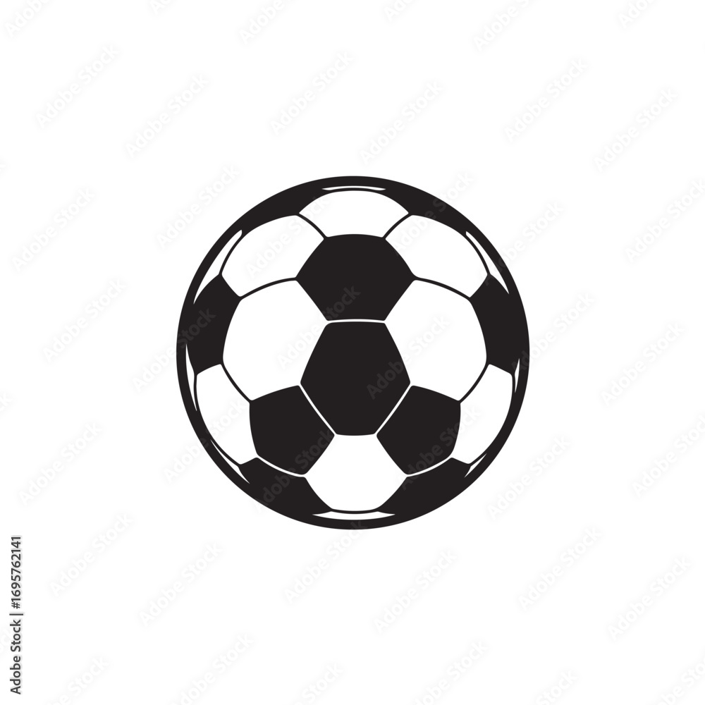 Obraz premium A black and white flat icon of a soccer ball, showing the classic hexagonal and pentagonal panel pattern.