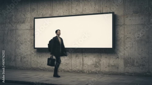 Blank billboard with silhouettes of two people walking